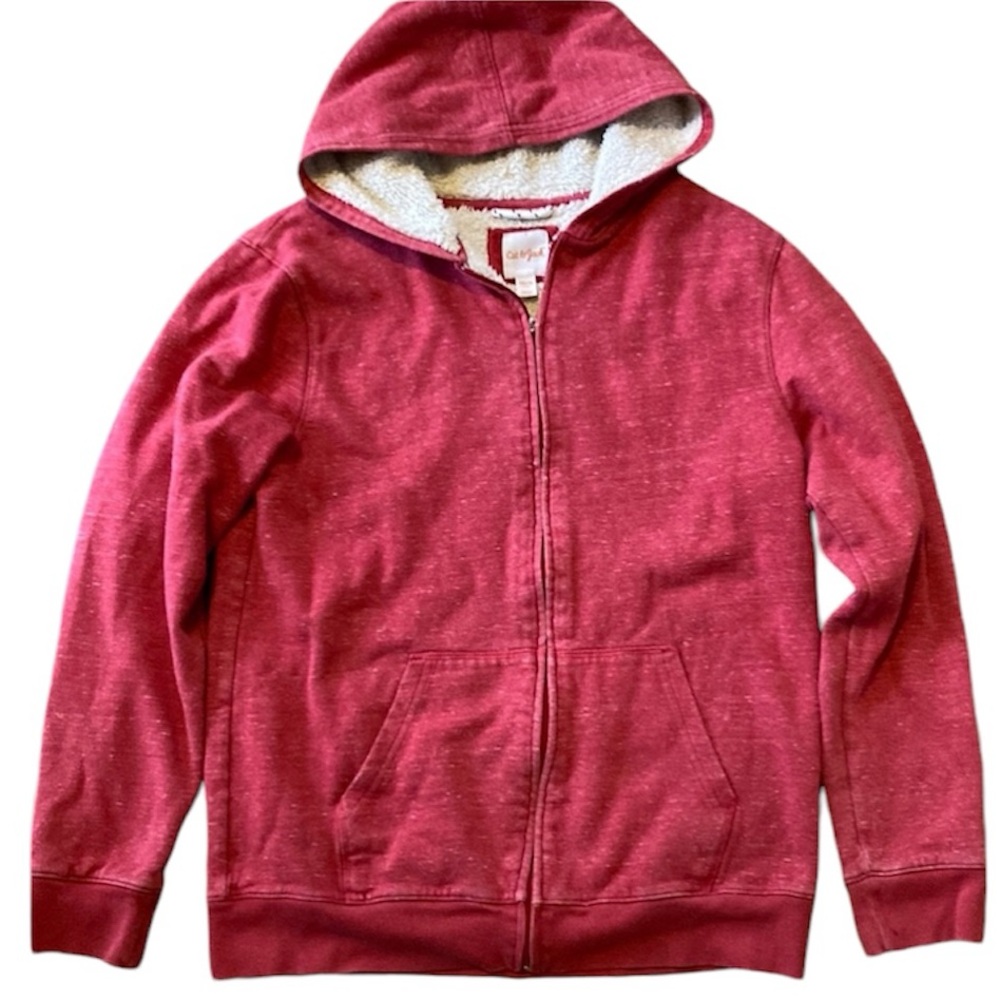 ❤️‍🔥5/20$ CAT&JACK💫Boys Red/White Furry Zip Up Hoodie Sweatshirt